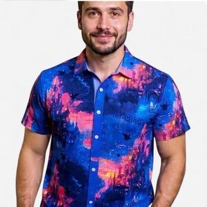 Galaxy multicolored buttonup short sleeve men shirt size M